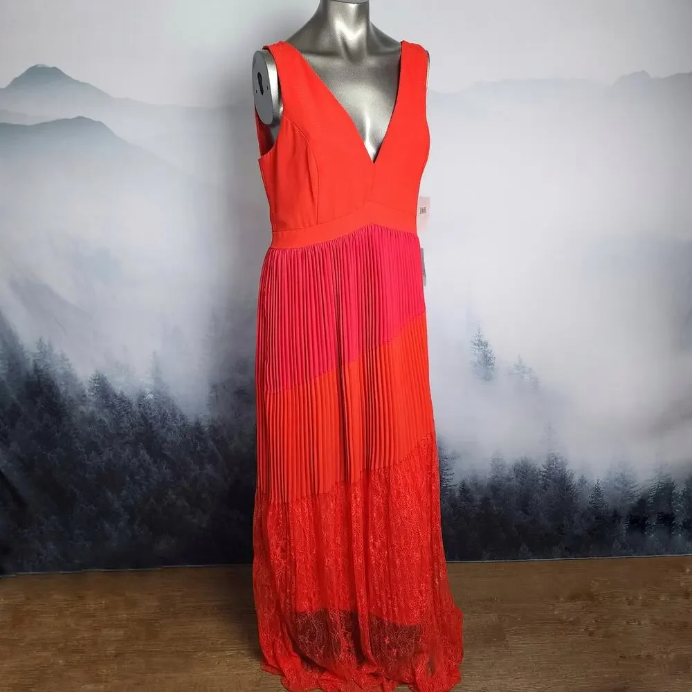 NWT Harlyn Pleated Mix Media Colorblock Evening Dress | Women's L